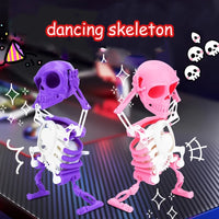 HKM-232275 Dancing Skeleton Wind-Up Toy - 17cm Pink Skull Figure for Halloween Fun