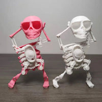 HKM-232275 Dancing Skeleton Wind-Up Toy - 17cm Pink Skull Figure for Halloween Fun