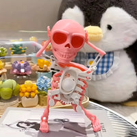 HKM-232275 Dancing Skeleton Wind-Up Toy - 17cm Pink Skull Figure for Halloween Fun
