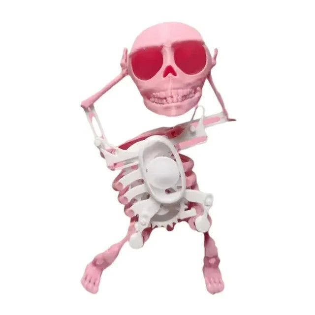 HKM-232275 Dancing Skeleton Wind-Up Toy - 17cm Pink Skull Figure for Halloween Fun