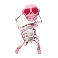 HKM-232275 Dancing Skeleton Wind-Up Toy - 17cm Pink Skull Figure for Halloween Fun