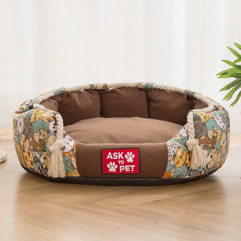 HKM-232275 Winter Warm Plush Thickened Canvas Pet Nest in Various Colors