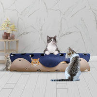 HKM-232467 Interactive Cat Tunnel with Peekaboo Holes, Collapsible Pet Play Mat, Deformable Felt Nest for Kittens and Small Pets