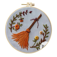 HKM-232595 Halloween and Christmas Embroidery Kit with Bat, Skull, Pumpkin Designs and Bamboo Frame