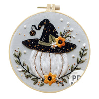 HKM-232595 Halloween and Christmas Embroidery Kit with Bat, Skull, Pumpkin Designs and Bamboo Frame