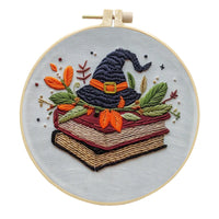HKM-232595 Halloween and Christmas Embroidery Kit with Bat, Skull, Pumpkin Designs and Bamboo Frame