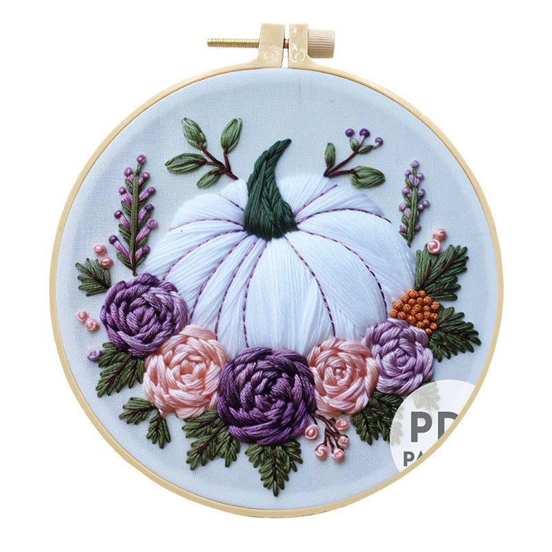 HKM-232595 Halloween and Christmas Embroidery Kit with Bat, Skull, Pumpkin Designs and Bamboo Frame