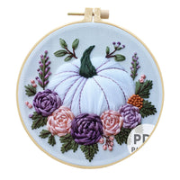 HKM-232595 Halloween and Christmas Embroidery Kit with Bat, Skull, Pumpkin Designs and Bamboo Frame