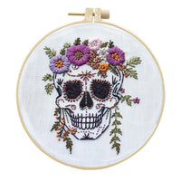 HKM-232595 Halloween and Christmas Embroidery Kit with Bat, Skull, Pumpkin Designs and Bamboo Frame