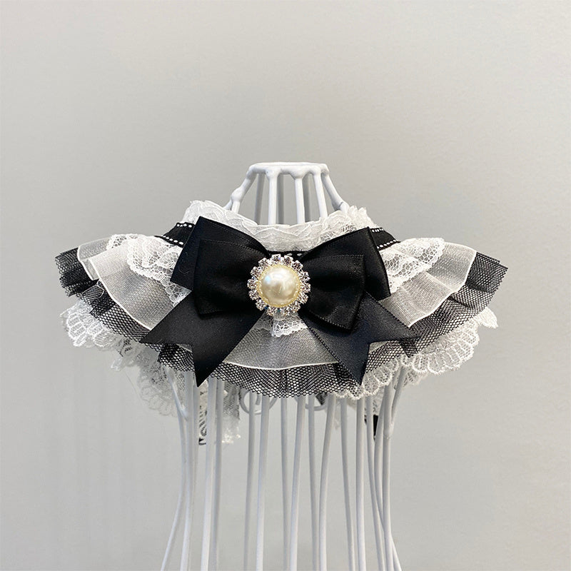 HKM-232787 Elegant Black Pet Bow Tie Collar with Drool Towel for Dogs and Cats