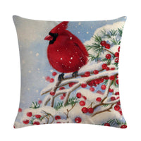 HKM-232851 Christmas Blessing Red Bird Series Cotton and Linen Pillowcase – 45cm x 45cm, Modern Design, Unisex