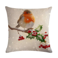 HKM-232851 Christmas Blessing Red Bird Series Cotton and Linen Pillowcase – 45cm x 45cm, Modern Design, Unisex