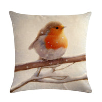 HKM-232851 Christmas Blessing Red Bird Series Cotton and Linen Pillowcase – 45cm x 45cm, Modern Design, Unisex