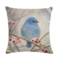 HKM-232851 Christmas Blessing Red Bird Series Cotton and Linen Pillowcase – 45cm x 45cm, Modern Design, Unisex