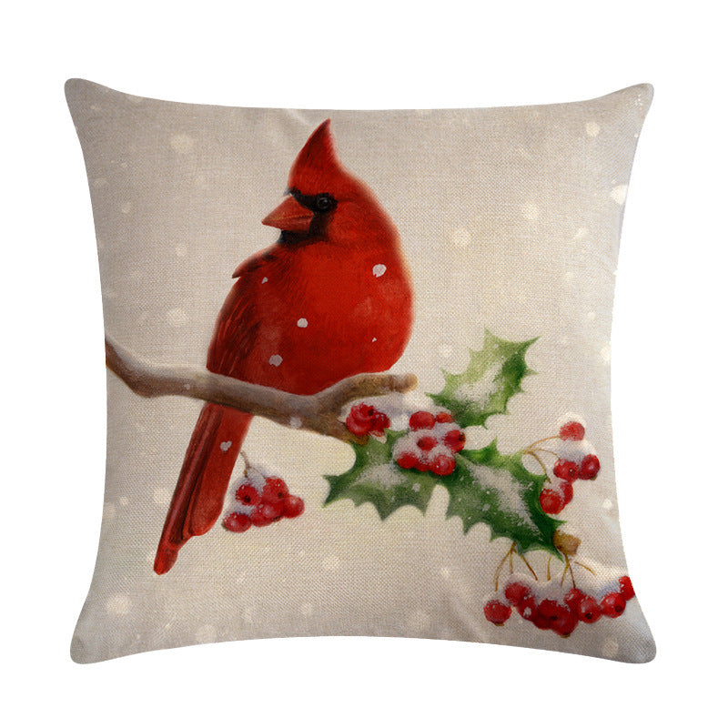 HKM-232851 Christmas Blessing Red Bird Series Cotton and Linen Pillowcase – 45cm x 45cm, Modern Design, Unisex