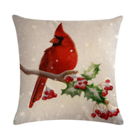 HKM-232851 Christmas Blessing Red Bird Series Cotton and Linen Pillowcase – 45cm x 45cm, Modern Design, Unisex