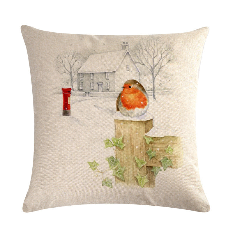 HKM-232851 Christmas Blessing Red Bird Series Cotton and Linen Pillowcase – 45cm x 45cm, Modern Design, Unisex