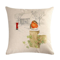 HKM-232851 Christmas Blessing Red Bird Series Cotton and Linen Pillowcase – 45cm x 45cm, Modern Design, Unisex