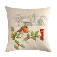 HKM-232851 Christmas Blessing Red Bird Series Cotton and Linen Pillowcase – 45cm x 45cm, Modern Design, Unisex