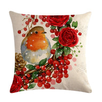 HKM-232851 Christmas Blessing Red Bird Series Cotton and Linen Pillowcase – 45cm x 45cm, Modern Design, Unisex
