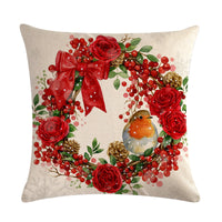 HKM-232851 Christmas Blessing Red Bird Series Cotton and Linen Pillowcase – 45cm x 45cm, Modern Design, Unisex