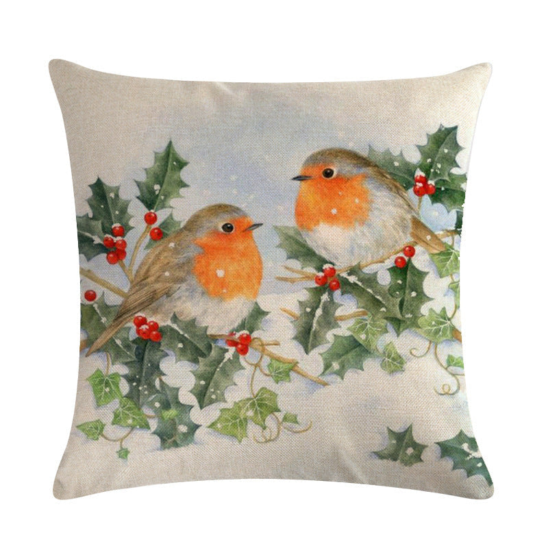 HKM-232851 Christmas Blessing Red Bird Series Cotton and Linen Pillowcase – 45cm x 45cm, Modern Design, Unisex
