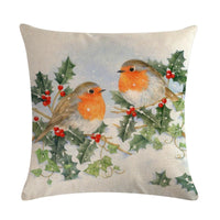HKM-232851 Christmas Blessing Red Bird Series Cotton and Linen Pillowcase – 45cm x 45cm, Modern Design, Unisex