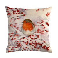 HKM-232851 Christmas Blessing Red Bird Series Cotton and Linen Pillowcase – 45cm x 45cm, Modern Design, Unisex
