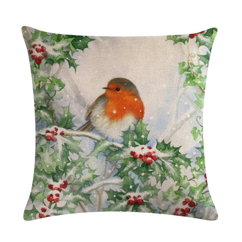 HKM-232851 Christmas Blessing Red Bird Series Cotton and Linen Pillowcase – 45cm x 45cm, Modern Design, Unisex