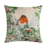 HKM-232851 Christmas Blessing Red Bird Series Cotton and Linen Pillowcase – 45cm x 45cm, Modern Design, Unisex