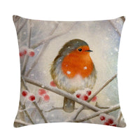 HKM-232851 Christmas Blessing Red Bird Series Cotton and Linen Pillowcase – 45cm x 45cm, Modern Design, Unisex
