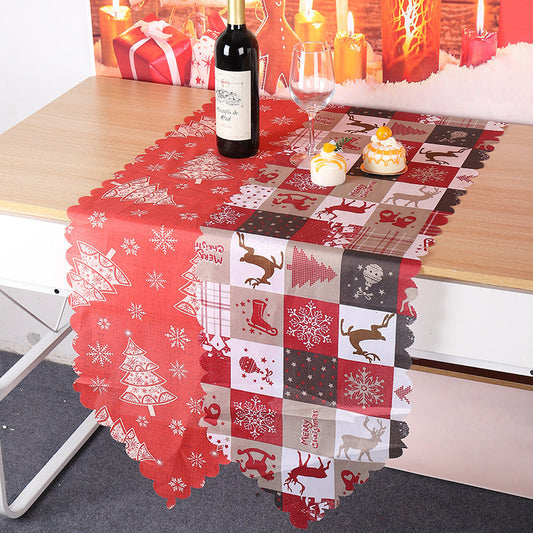 HKM-232915 Floral and Plaid Decorative Table Runner, PVC Tablecloth for Home or Holiday Use, 180x35.5cm