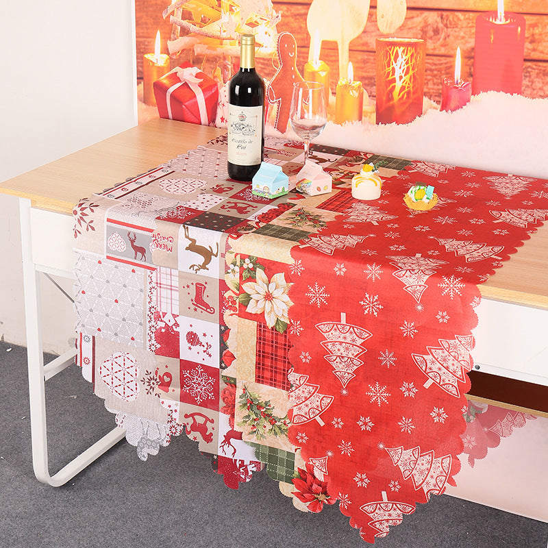 HKM-232915 Floral and Plaid Decorative Table Runner, PVC Tablecloth for Home or Holiday Use, 180x35.5cm