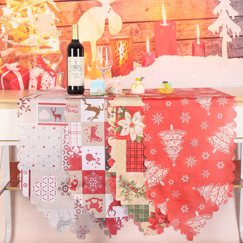 HKM-232915 Floral and Plaid Decorative Table Runner, PVC Tablecloth for Home or Holiday Use, 180x35.5cm