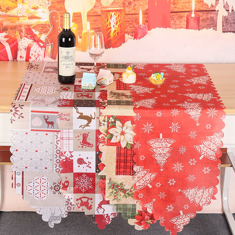 HKM-232915 Floral and Plaid Decorative Table Runner, PVC Tablecloth for Home or Holiday Use, 180x35.5cm
