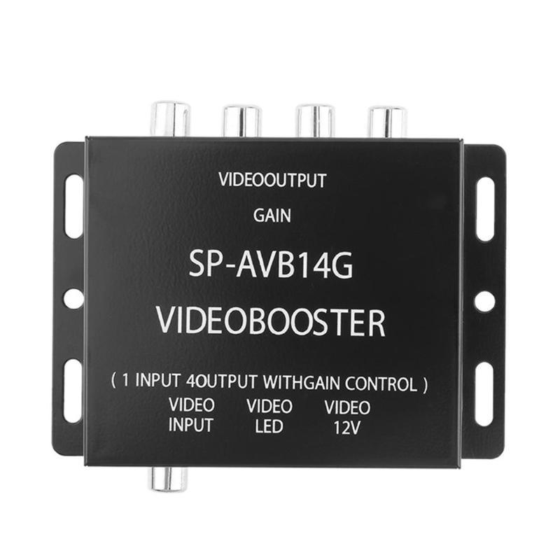 HKM-232979 4-Port AV Video Splitter for Car - One Input to Four Outputs, 12V Video Amplifier, Compact Size 70x100x20mm