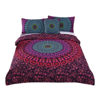 HKM-233619 Bohemian Quilt Set - Four Piece Collection in Various Sizes with Polyester Fiber Duvet Cover and Pillow Shams