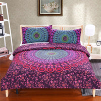HKM-233619 Bohemian Quilt Set - Four Piece Collection in Various Sizes with Polyester Fiber Duvet Cover and Pillow Shams