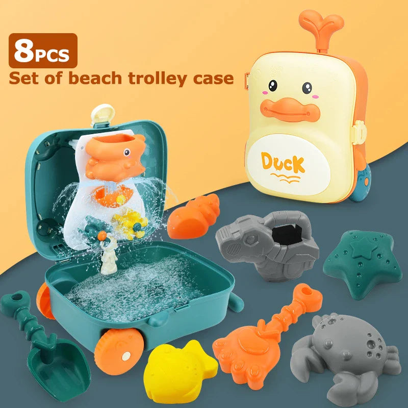 KTX-233875 8-Piece Dinosaur Trolley Case Beach Toy Set for Kids - Outdoor Multi-Play Summer Toys