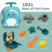 HKM-233875 8-Piece Dinosaur Trolley Case Beach Toy Set for Kids - Outdoor Multi-Play Summer Toys