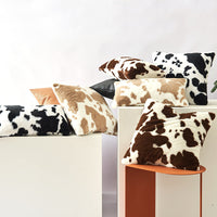 HKM-234003 Double-Sided Cow Flower Plush Pillow Cover - Modern Polyester Design, 50x50cm, 45x45cm, 30x50cm