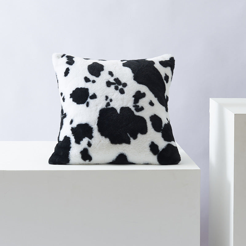 HKM-234003 Double-Sided Cow Flower Plush Pillow Cover - Modern Polyester Design, 50x50cm, 45x45cm, 30x50cm