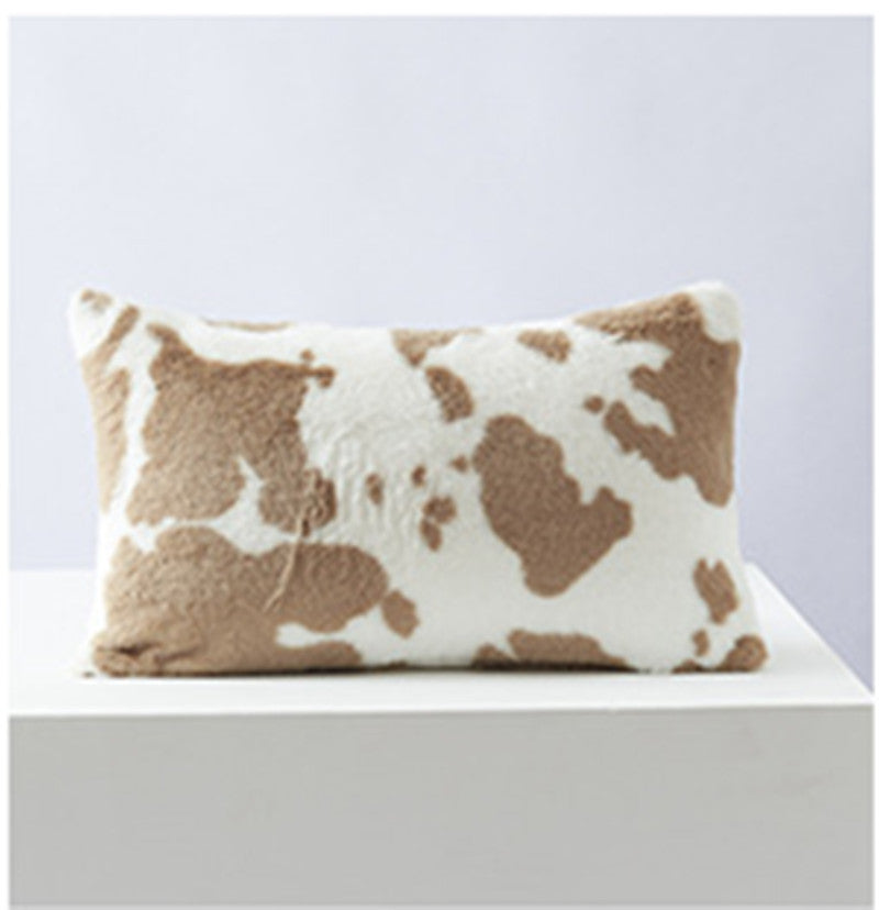 HKM-234003 Double-Sided Cow Flower Plush Pillow Cover - Modern Polyester Design, 50x50cm, 45x45cm, 30x50cm