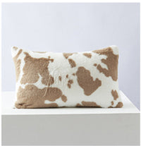 HKM-234003 Double-Sided Cow Flower Plush Pillow Cover - Modern Polyester Design, 50x50cm, 45x45cm, 30x50cm