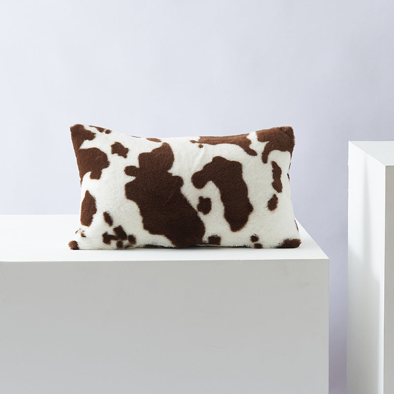 HKM-234003 Double-Sided Cow Flower Plush Pillow Cover - Modern Polyester Design, 50x50cm, 45x45cm, 30x50cm