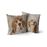 HKM-234067 Modern Chinese Printed Dog Pattern Linen Pillowcase with Hidden Zipper Closure