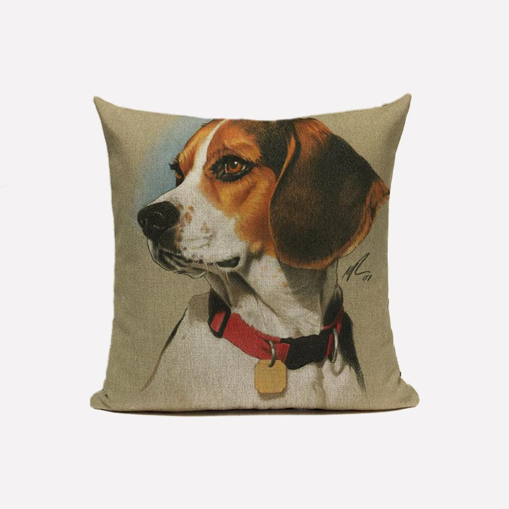 HKM-234067 Modern Chinese Printed Dog Pattern Linen Pillowcase with Hidden Zipper Closure