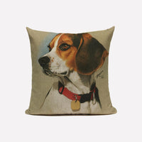 HKM-234067 Modern Chinese Printed Dog Pattern Linen Pillowcase with Hidden Zipper Closure