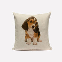HKM-234067 Modern Chinese Printed Dog Pattern Linen Pillowcase with Hidden Zipper Closure