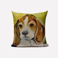 HKM-234067 Modern Chinese Printed Dog Pattern Linen Pillowcase with Hidden Zipper Closure
